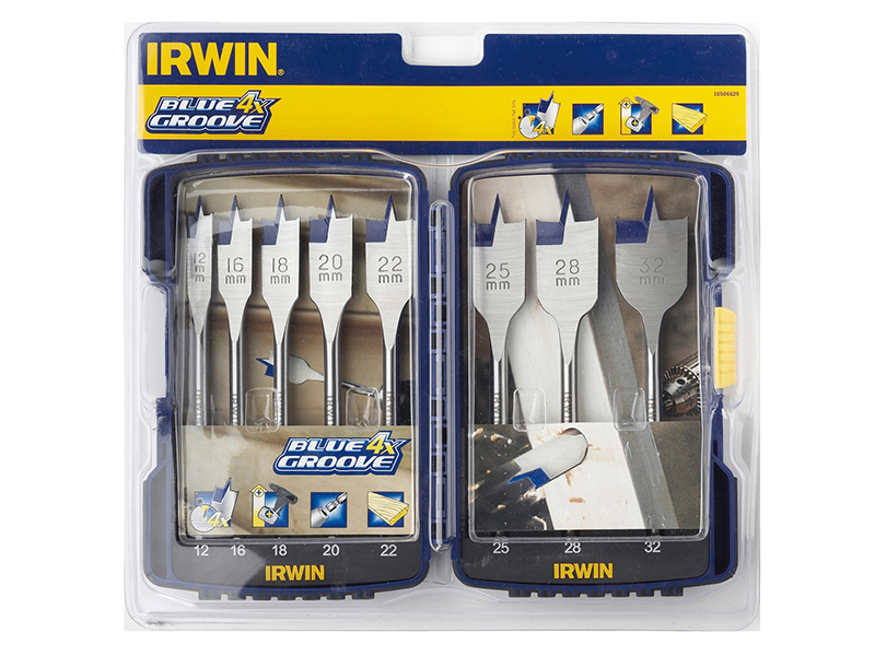 4X BLUE GROOVE FLAT BIT SET 8PC IRWIN