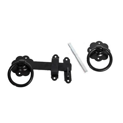 150mm Black Ring Gate Handle Latch Set