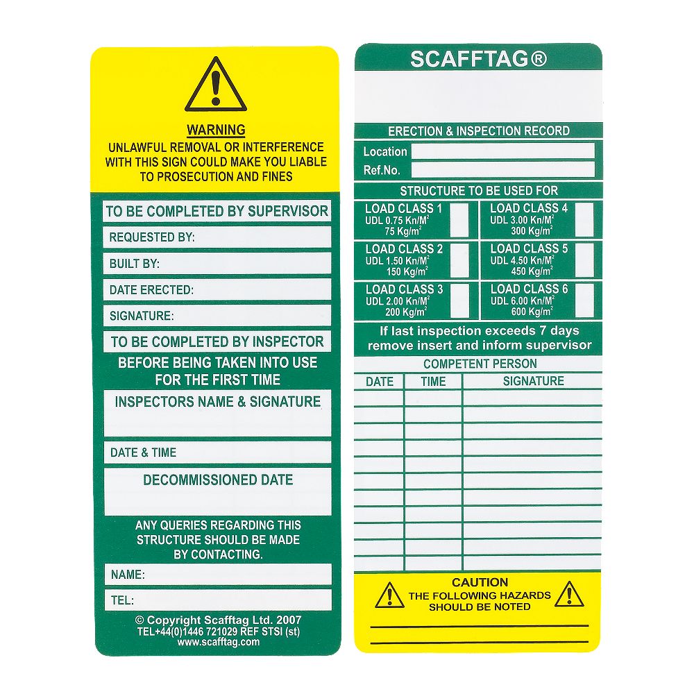 Scafftag Laddertag Inserts Pack of 10