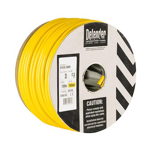 2.5mm3 Yellow Arctic Cable (3 Core) - 100m Reel