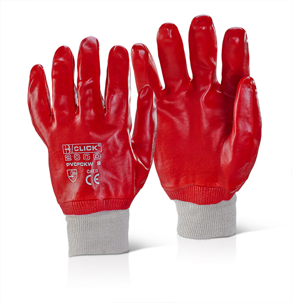 Red PVC Knitted Cuff Gloves