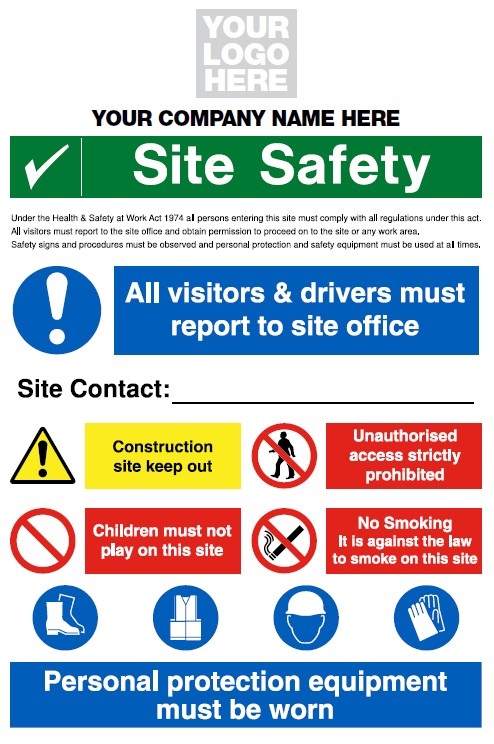 Site Safety Sign 800x1200mm Correx c/w space for 'Company Name & Logo'
