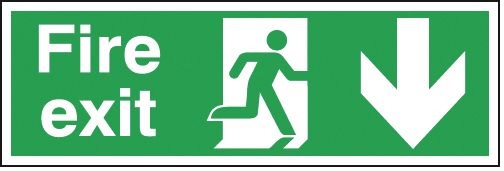 Fire Exit Running Man Arrow Down 450x150mm RP