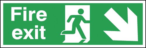 Fire Exit Running Man Arrow Down Right 400x150mm RP