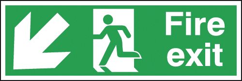 Fire Exit Running Man Arrow Down Left 400x150mm RP