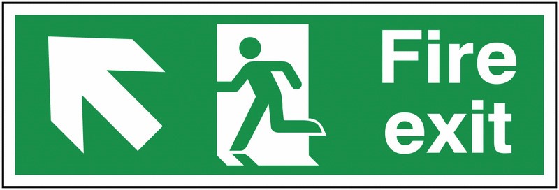 Fire Exit Running Man Arrow Up Left 400x150mm RP