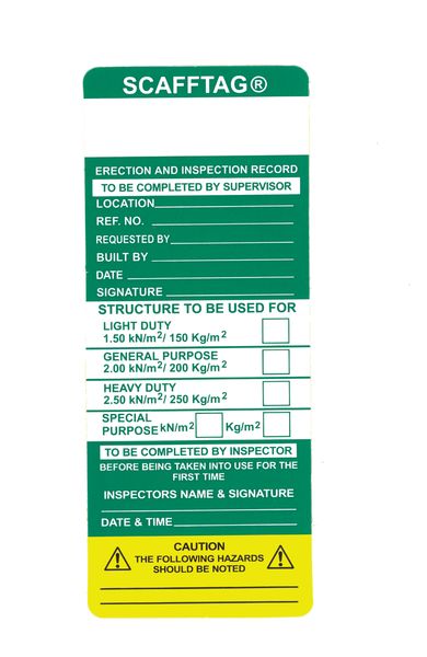 Scafftag Standard Insert Pack of 10
