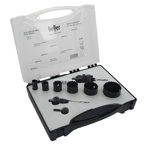 Heller Plumbers Holesaw Kit 9pce (19/22/29/38/44/57mm, A1 & A2 Hex Arbor &