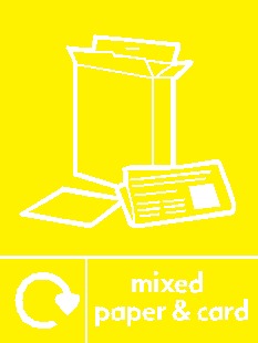 Mixed Paper & Card Recycling Sign 148x210mm Self Adhesive Vinyl