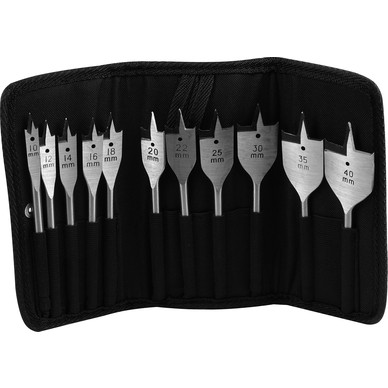Walleted Flat Wood Bit Set - 11 Pce