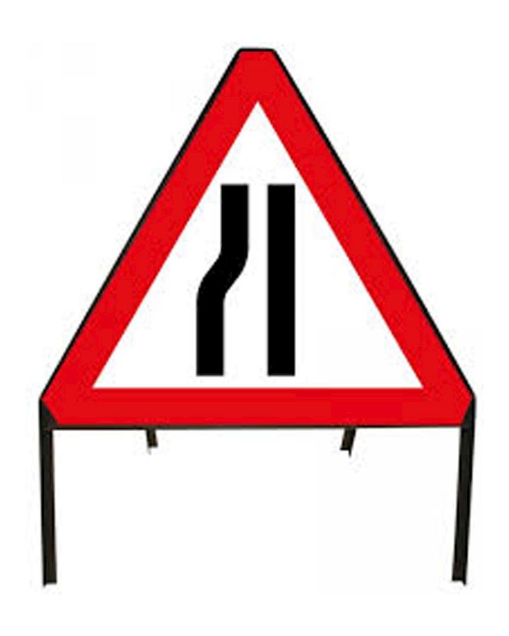 Road Narrows Near Side Sign - Left