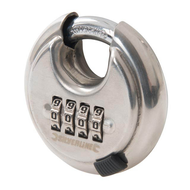 70mm Disc Padlock 4 Dial Combination Stainless Steel