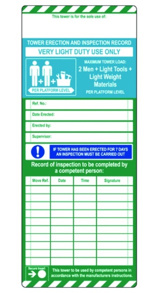 Scafftag Standard Towertag Inserts Pack of 10
